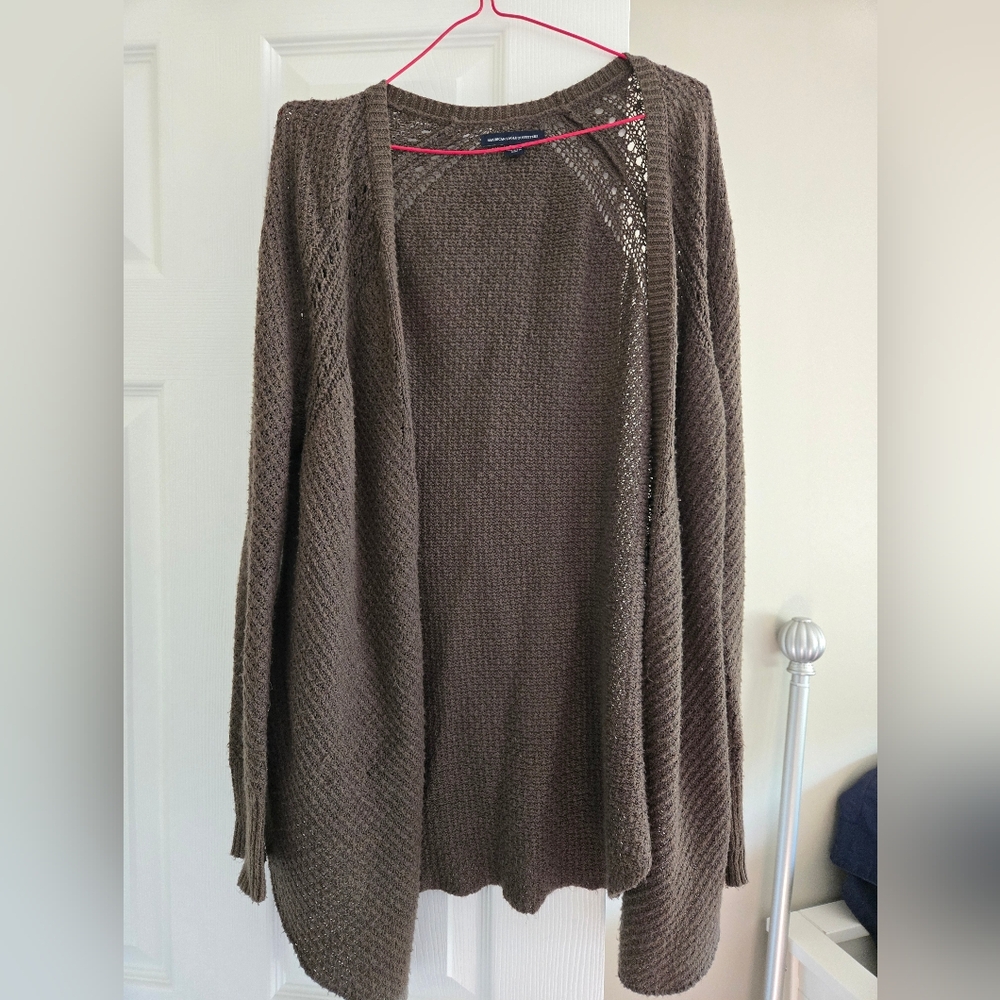 American Eagle Outfitters Taupe Open-Front Cardigan